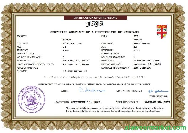 Fiji marriage certificate Word and PDF template